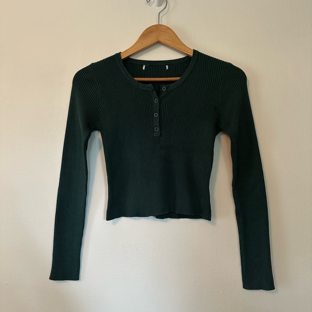 Ribbed Green Long Sleeve Top